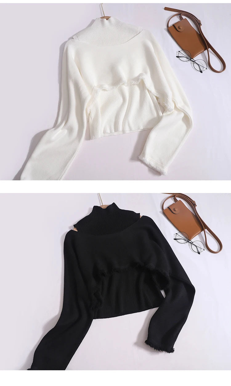 Women Sweet Long Sleeve Pullover Tassel Sweater + Slim Simple Knitted Tank Tops Autumn Winter 2023 New Korean Chic Two Piece Set