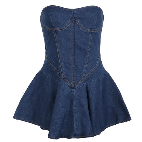 Load image into Gallery viewer, Streetwear Strapless Summer Denim Dress Female Off SHoulder Corset A-Line Sexy Party Min Dresses Club Sundress Solid
