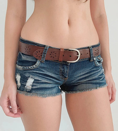 Streetwear Washed Low Waist Slimming Denim Shorts Women Summer Botton-Fly Mini Tassel Edge Micro Jeans Casual Bottoms