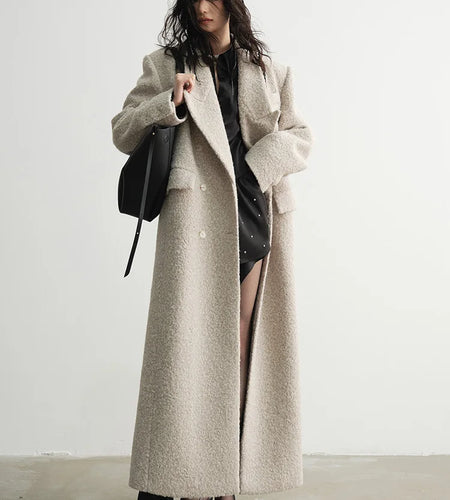 30% Wool X-Long Big Size Warm Woolen Coat New Lapel Long Sleeve Women Jacket Fashion Tide Autumn Winter 2025 1DH4053