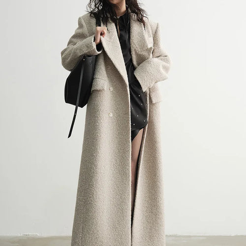 Load image into Gallery viewer, 30% Wool X-Long Big Size Warm Woolen Coat New Lapel Long Sleeve Women Jacket Fashion Tide Autumn Winter 2025 1DH4053
