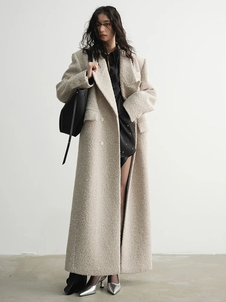 30% Wool X-Long Big Size Warm Woolen Coat New Lapel Long Sleeve Women Jacket Fashion Tide Autumn Winter 2025 1DH4053