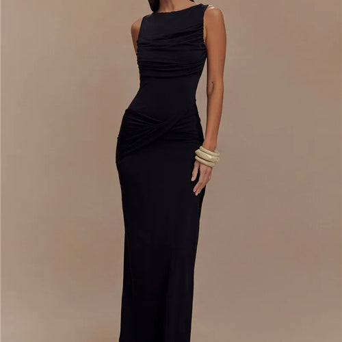 Load image into Gallery viewer, Backless Ruched Sexy Maxi Tank Dress Women Gown Summer New O Neck Thigh High Split Bodycon Elegant Long Dress Fashion
