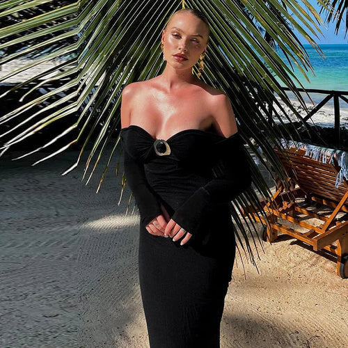 Load image into Gallery viewer, Off-shoulder Long Sleeve Sexy Maxi Dress For Women Autumn New Strapless Backless Bodycon Elegant Club Party Long Dress

