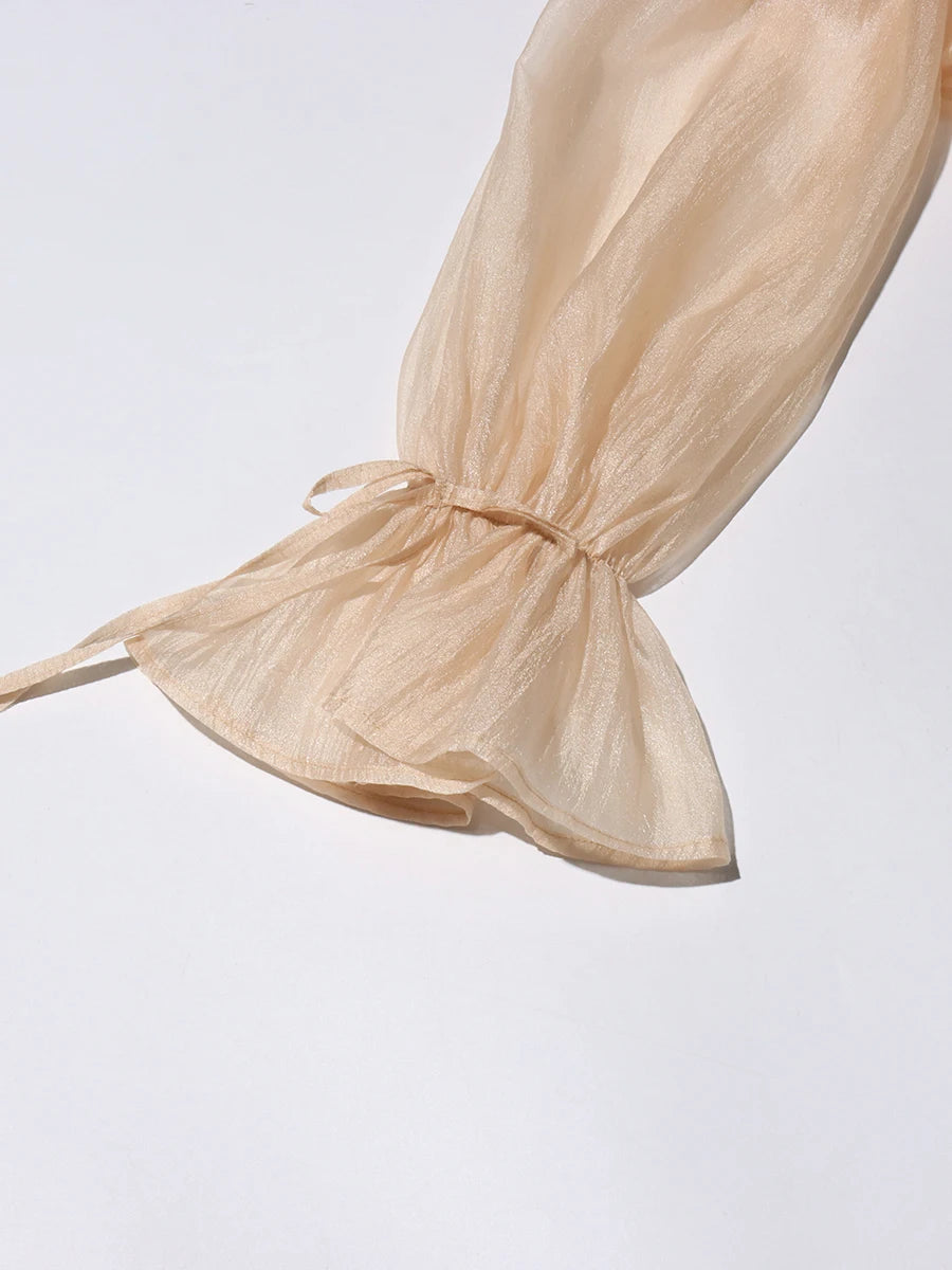 Solid Spliced Lace Up Loose Blouses For Women Slash Neck Long Sleeve Casual Shirts Female Fashion Style Clothes New