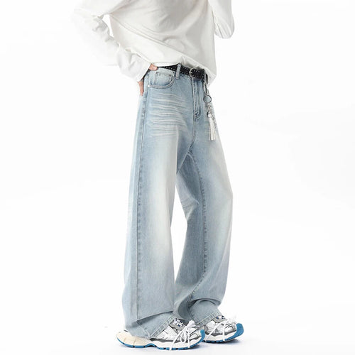 Load image into Gallery viewer, Male Jeans New American Style Flower Tied Cat Beard Design Gradient Color Trendy Men&#39;s Straight Leg Casual Bottoms 9W1805
