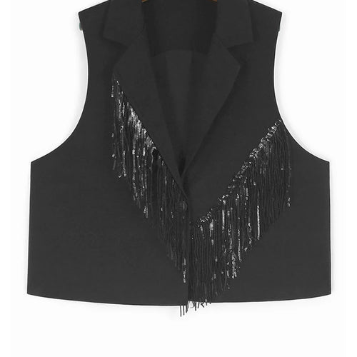 Load image into Gallery viewer, Black Sequins Vest Half-body Skirt Two Pieces Suit New Lapel Sleeveless Women Fashion Tide Spring Autumn 2025 1DJ1103
