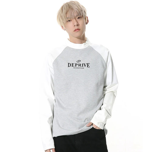 Load image into Gallery viewer, Korean Fashion Men&#39;s T-shirt Round NeckPatchwork Contrast Color Letter Printing Male Long Sleeve Tops Autumn 9C4391
