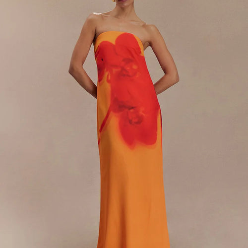 Load image into Gallery viewer, Floral Print Strapless Sexy Maxi Dress For Women Gown Off-shoulder Backless Sleeveless Elegant Long Dress Fashion
