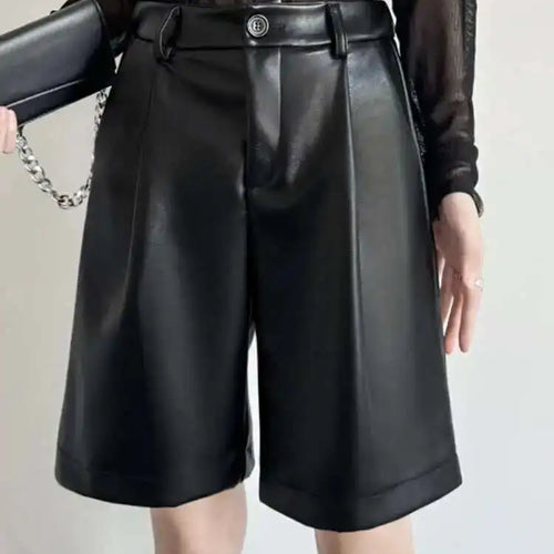 Load image into Gallery viewer, Women Black Pu Leather Shaped Elegant Wide Leg Shorts New High Waist Trousers Fashion Tide Spring Summer 2025 1DH7655

