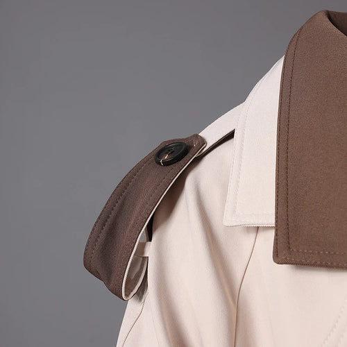 Load image into Gallery viewer, Women Beige Color-block Big Size Long Trench New Lapel Long Sleeve Windbreaker Fashion Tide Spring Autumn 2025 2DA7020
