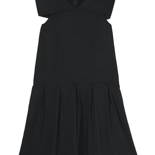 Load image into Gallery viewer, Women Black Brief Pleated Elegant Midi A-line Dress New Sailor Collar Sleeveless Fashion Tide Spring Summer 2025 1DJ1163
