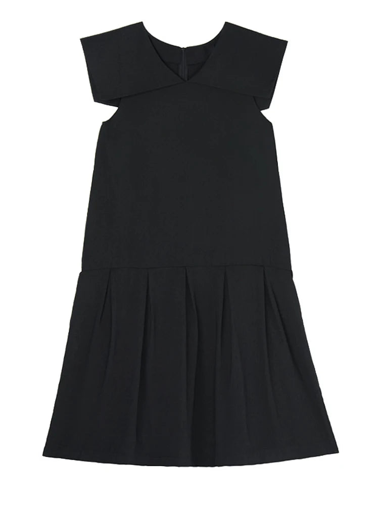 Women Black Brief Pleated Elegant Midi A-line Dress New Sailor Collar Sleeveless Fashion Tide Spring Summer 2025 1DJ1163
