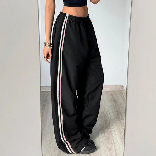 Load image into Gallery viewer, Streetwear Side Stripe Spliced Baggy Women Trousers Basic Harajuku Elastic Waist Casual Joggers Pants Straight Bottom
