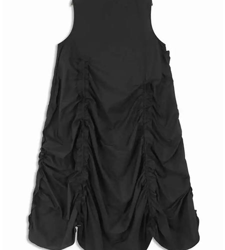 Women Black Irregular Drawstring Big Size Long Dress New Round Neck Sleeveless Fashion Tide Spring Summer 2025 1DH6574