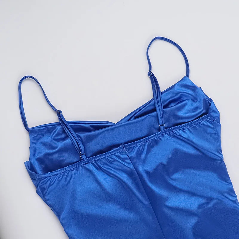 Spaghetti Strap Thigh High Split Sexy Maxi Dress For Women Elegant Off-shoulder Backless Bodycon Club Party Sexy Dress