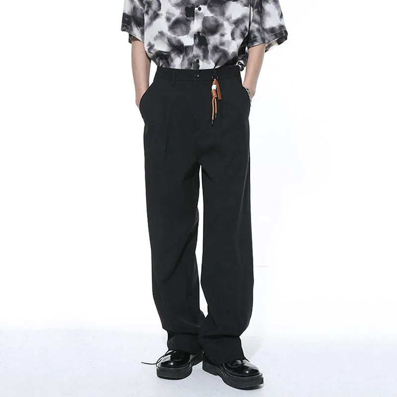 Suit Pants French Style Loose Straight Leg Casual Solid Color Zipper Pocket Male Trousers summer Loose 9C5254