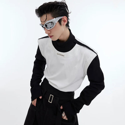 Load image into Gallery viewer, Fake Two-piece Men&#39;s T-shirt Stand Collar Casual Stitched Contrast Color Male Long Sleeve Tops New Stylish 9C4709
