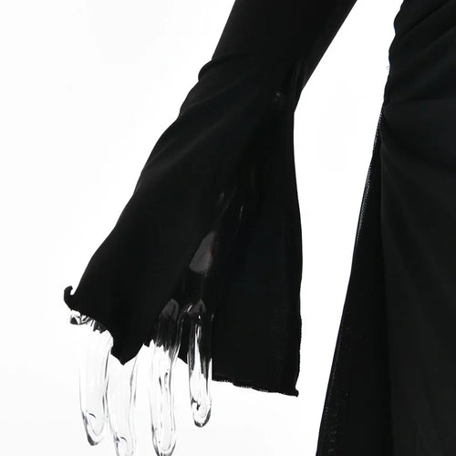 Load image into Gallery viewer, Hollow Out Spaghetti Strap Dresses Women Sexy High Waist Long Sleeve Party Outfits Solid Backless Black Fishbone Dress
