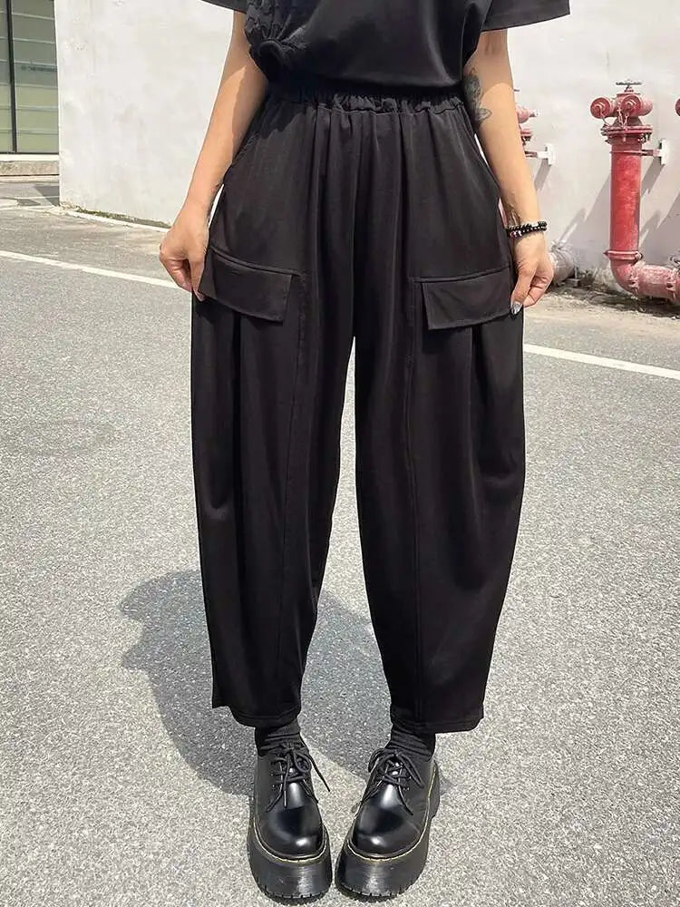 High Elastic Waist Black Brief Pocket Casual Harem Pants New Trousers Women Fashion Tide Spring Autumn 2025 1DJ0607