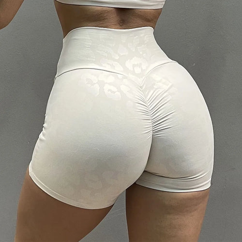 Load image into Gallery viewer, Leopard Yoga Shorts Fitness Women&#39;s Booty Scrunch Sports Short Pants Female Gym Cycling Tights Patchwork Cross Waist Leggings
