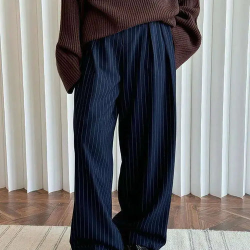 Load image into Gallery viewer, High Waist Navy Blue Striped Pleated Long Wide Leg Pants New Trousers Women Fashion Tide Spring Autumn 2025 1DH8669
