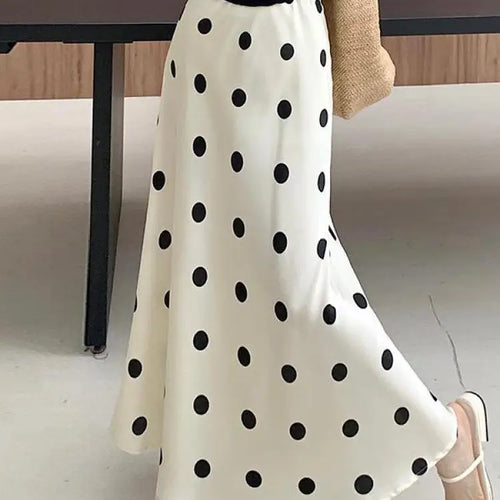 Load image into Gallery viewer, Spring Summer Women Black Beige Polka Dot Elegant Fishtail Long Skirt Korean Fashion High Waist Vacation Wrapped Hip Skirt Trend
