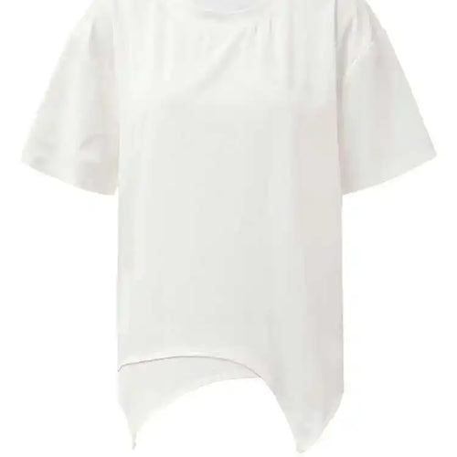 Load image into Gallery viewer, Women White Irreuglar Hem Double Layers Big Size  T-shirt New Round Neck Short Sleeve Fashion Spring Summer 2025 1DH5357
