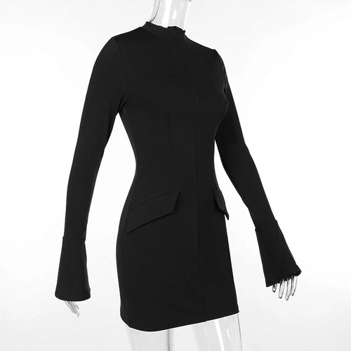 Load image into Gallery viewer, Dark Blue Two Pocket Sexy Mini Dress For Women 2023 Autumn Winter New Long Sleeve Bodycon Club Party Dress Elegant
