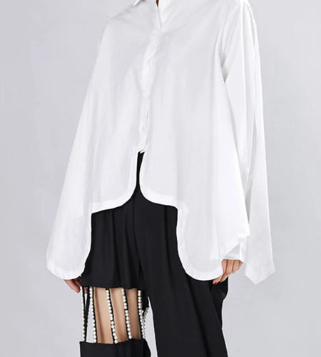 Women Pleated Big Size Irregular Blouse New Lapel Long Sleeve Loose Fit Shirt Fashion Tide Spring Autumn 2025 1A332