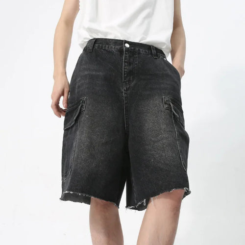 Load image into Gallery viewer, Men&#39;s Denim Shorts Knee Length Casual Zipper Loose Male Jeans New Korean Style Big Pocket Design Washed Overalls 9C5738
