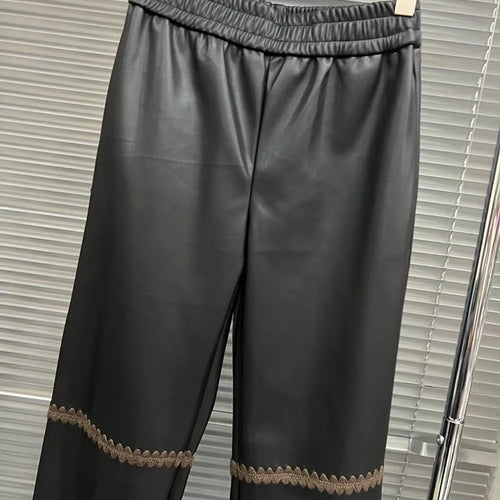 Load image into Gallery viewer, Colorblock Casual Loose Leather Pants For Women High Waist Minimalist Straight Leg Pant Female Fashion Clothing
