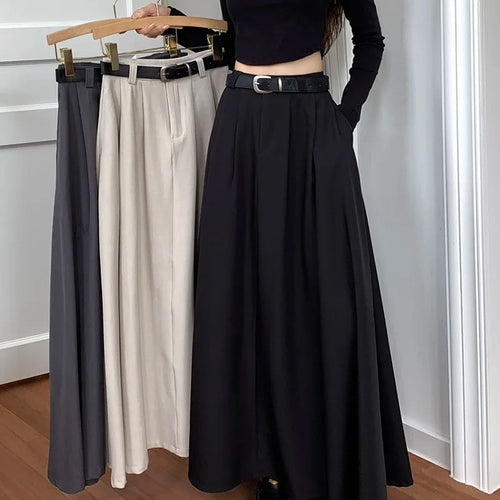 Load image into Gallery viewer, Korean Black High Waist Pleated Woman Grey Suit Skirt Female 2023 Autumn Ladies Casual Fashion Beige Festival A-line Long Skirts
