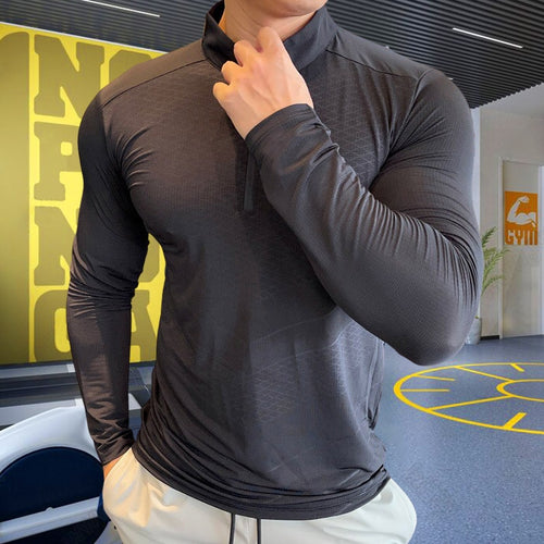 Load image into Gallery viewer, Mens Fitness Trainer Training Tshirts Tops Gym Workout Compression Sweatshirt for Running Football Jersey High Collar Sportswear
