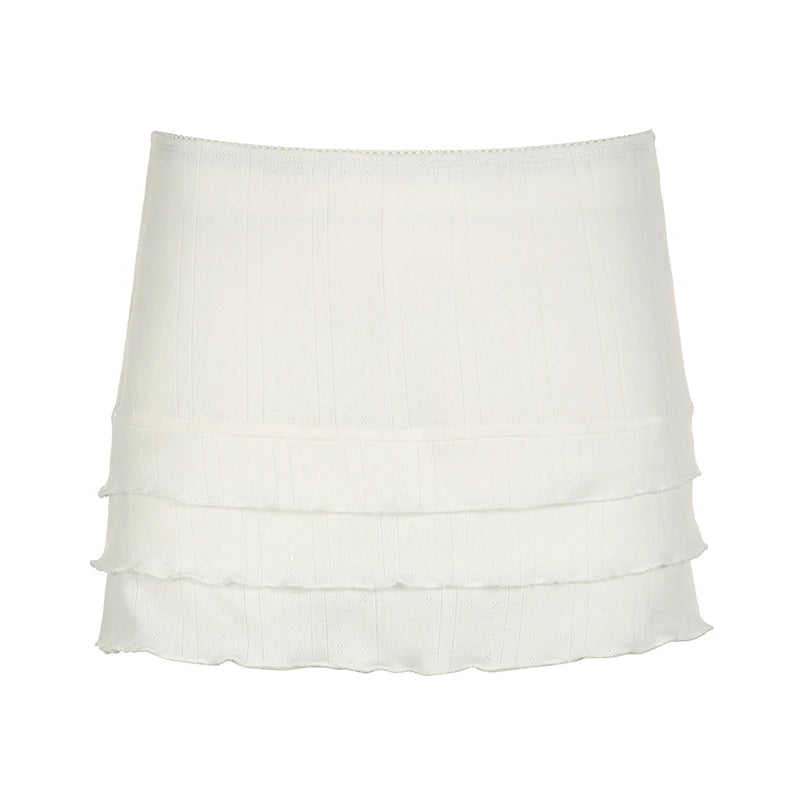 y2k Korean Style White Summer Mini Skirt Tierred Ruched Slim Hottie Women Skirt Sweet Cute Coquette Short Three-Layer