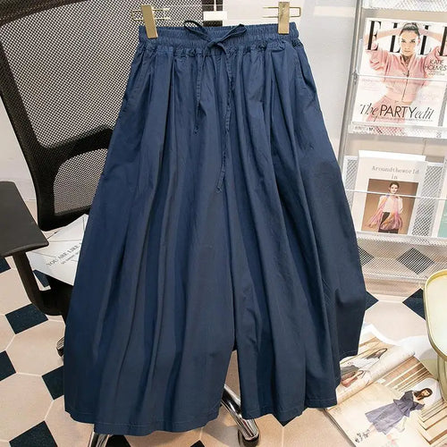 Load image into Gallery viewer, Black Leisure Comfortable Shorts For Women Summer New Green Elastic High Waist Lace Up Loose Blue Wide Leg Seven Point Pants New
