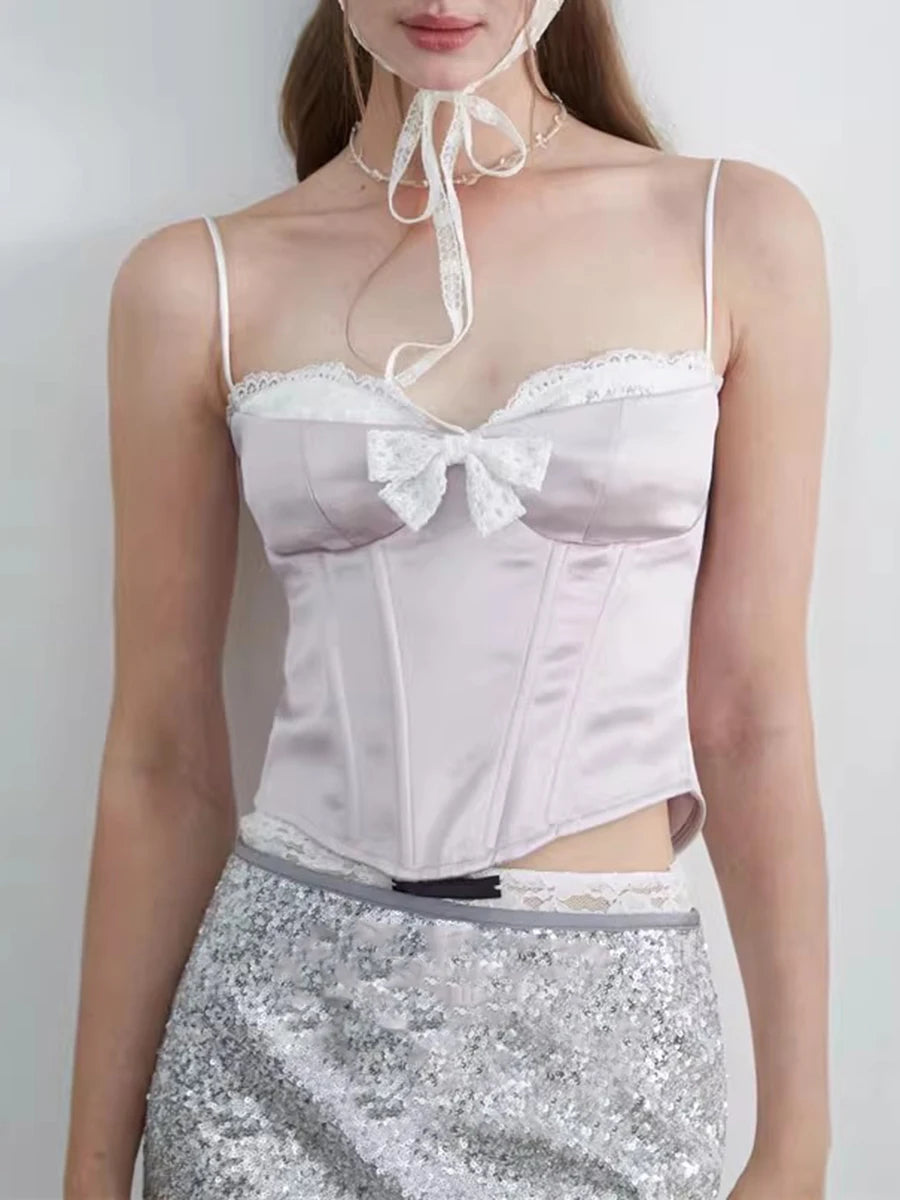 Hit Color Slimming Spliced Lace Vests For Women Strapless Sleeveless Tunic Temperament Vests Female Fashion Style