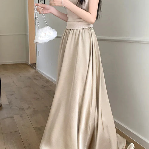 Load image into Gallery viewer, Korean Casual Women's Black White Elegant Simple Pleated A-line Skirt Spring Summer Fashion Slim High Waist Long Skirts Popular
