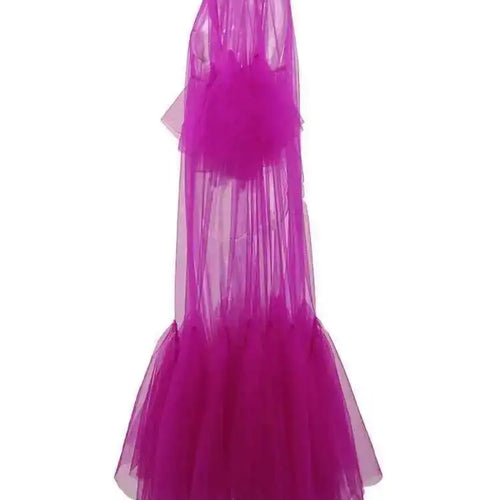 Load image into Gallery viewer, Women Purple Ruffles Mesh Perspective Big Size Long Dress New Round Neck Half Sleeve Fashion Spring Summer 2025 JR7711
