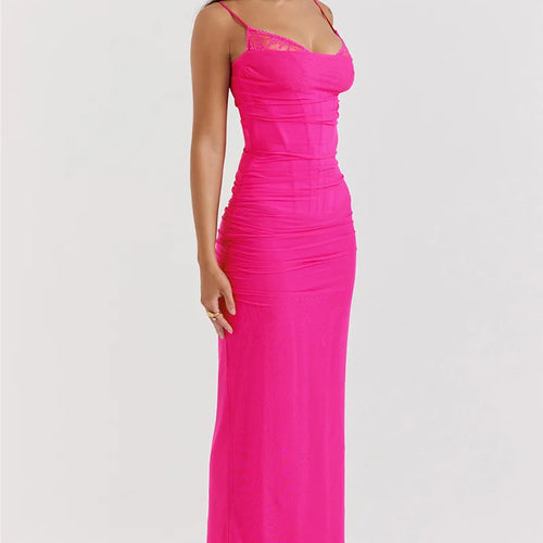 Load image into Gallery viewer, Elegant Spaghetti Strap Backless Sexy Maxi Dress For Women Fashion Two Layer Mesh Sleeveless Bodycon Club Party Dress
