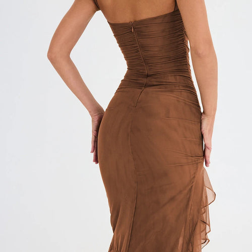 Load image into Gallery viewer, Elegant Ruffle Ruched Midi Dress For Women Robe Summer New Backless Sleeveless Irregular Club Party Sexy Dress Vestido
