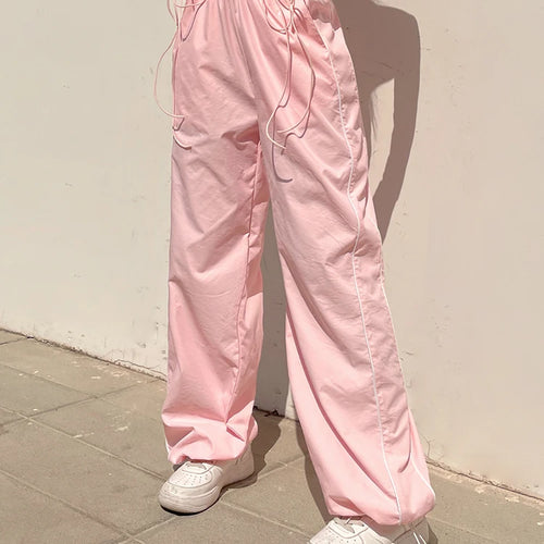 Load image into Gallery viewer, Casual Korean Stripe Pink Baggy Trousers Female Drawstring Elastic Waist Sporty Sweatpants Joggers Street Style Tech
