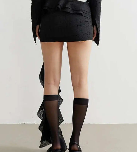 High Waist Black Irregular Ruffles Burr Personality Mini Half-body Skirt Women Fashion Tide New Spring Summer 2025 1DF6154