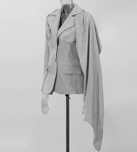 Slimming Spliced Ribbon Temperament Blazers for Women Lapel Long Sleeves Patchwork Folds Blazer Female Clothing New