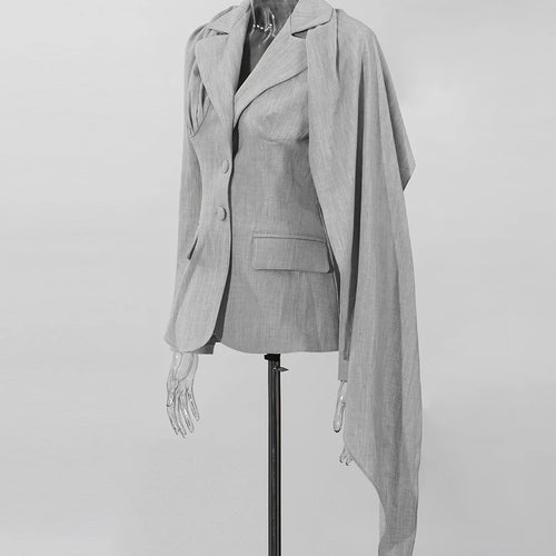 Load image into Gallery viewer, Slimming Spliced Ribbon Temperament Blazers for Women Lapel Long Sleeves Patchwork Folds Blazer Female Clothing New
