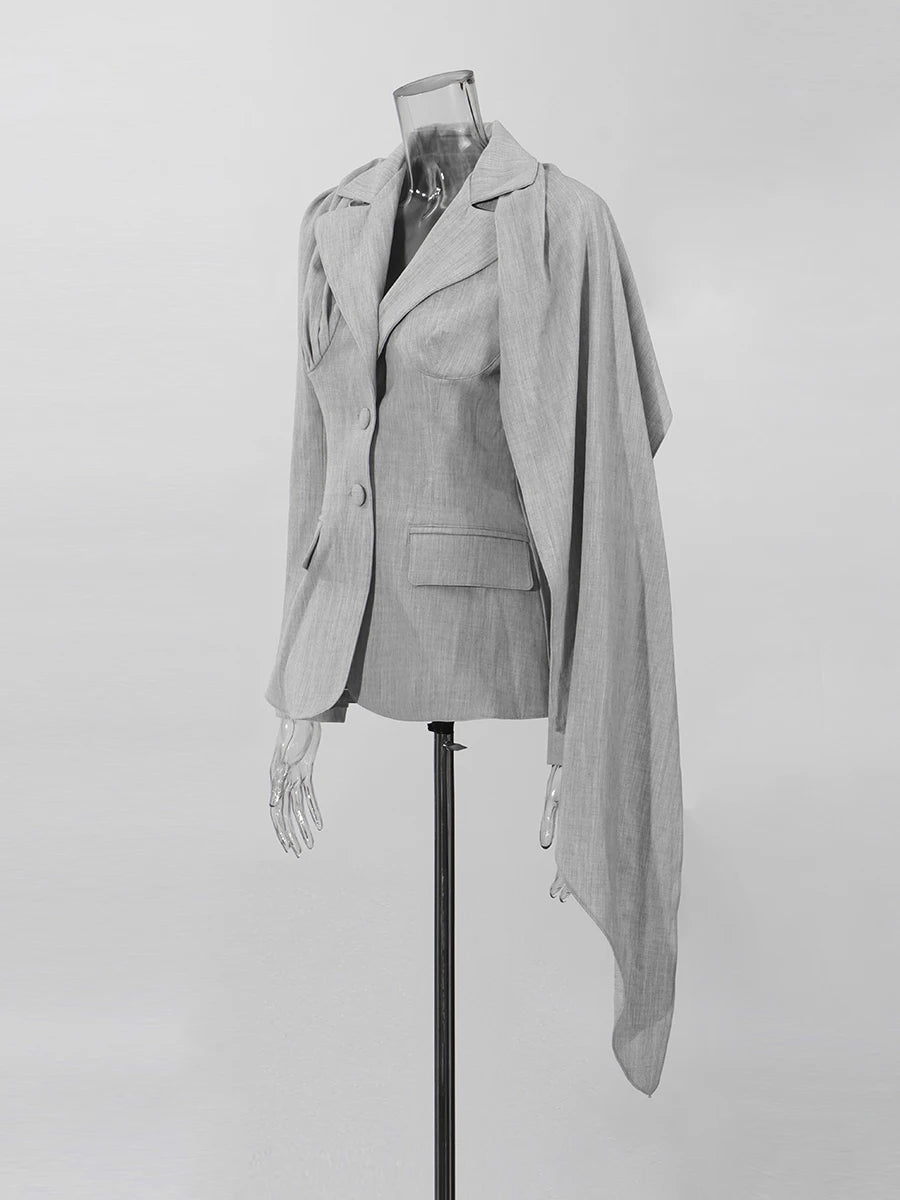 Slimming Spliced Ribbon Temperament Blazers for Women Lapel Long Sleeves Patchwork Folds Blazer Female Clothing New