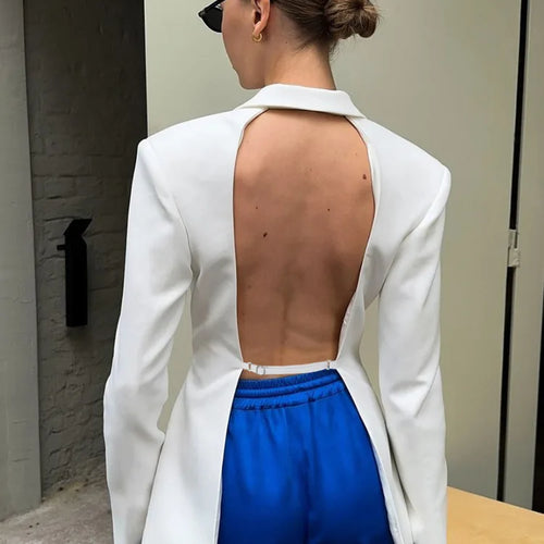 Load image into Gallery viewer, Autumn Long Sleeve Blazer Women Fashion Notched Collar Backless Pocket Suit Jacket Ladies Winter Elegant Blazers
