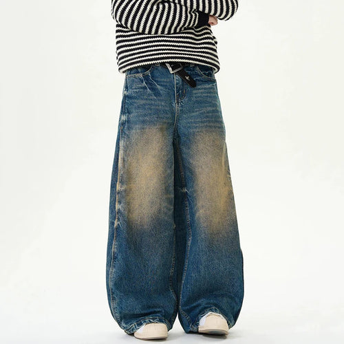 Load image into Gallery viewer, Men's Jeans American Fashion Nostalgic Washed Mud Dyed Curved Knife Denim Pants Summer New Male Bottoms High Street 9W1460
