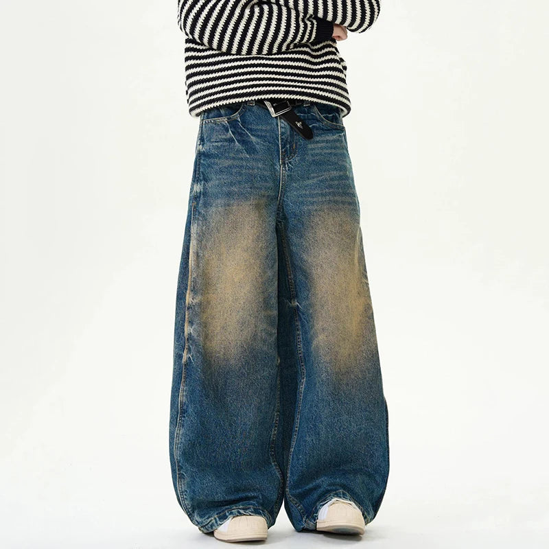 Men's Jeans American Fashion Nostalgic Washed Mud Dyed Curved Knife Denim Pants Summer New Male Bottoms High Street 9W1460