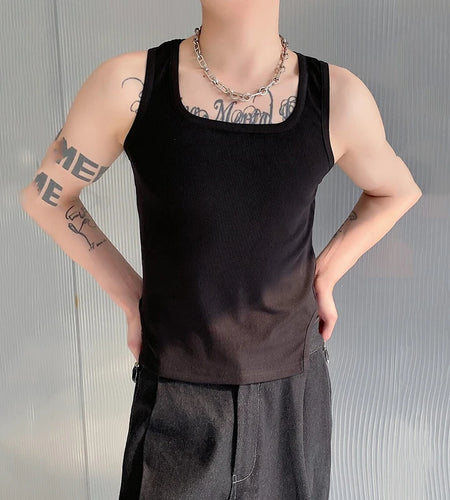 Tight Tank Top Trend Summer Personalized Square Neck Short Sleeveless Menwear Soild Color Vest Casual Clothes 9C5243